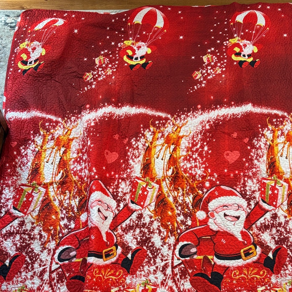 Jessy Home Festive Santa and Reindeer Bedspread size King 2-sided